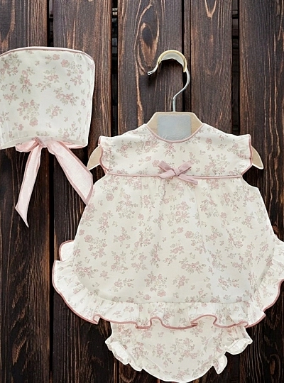 Baby dress with bonnet and panties Dulcinea collection