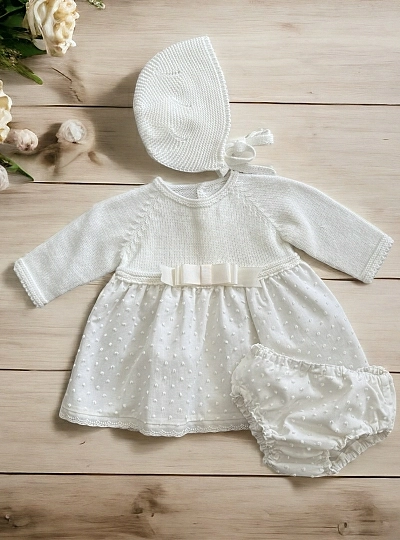 Baby dress with bonnet and panties Nube Collection