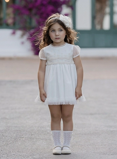 Beige tulle flower girl dress or ceremony dress