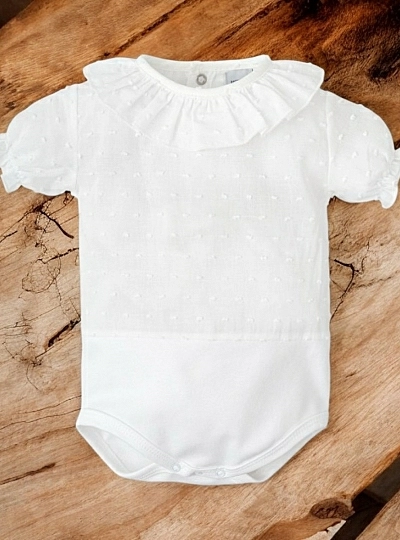 Body unisex de plumeti blanco en marga corta