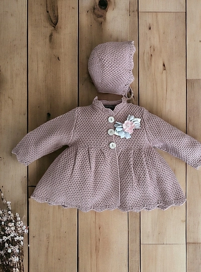 Coat with hood in pale pink knit Tata collection by Lolittos