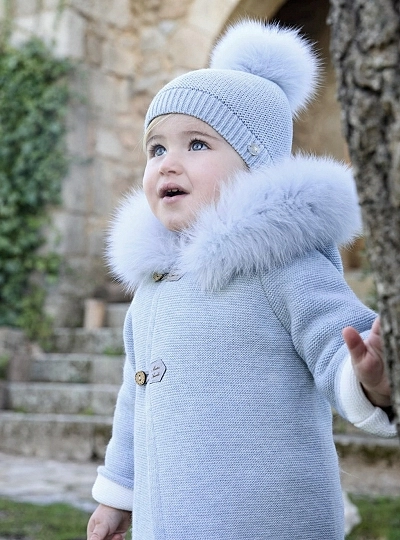 Double knit duffle coat with natural fur hood. azure collection