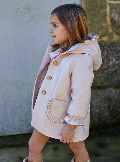 Patent leather coat with pale pink terry cloth from La Martinica