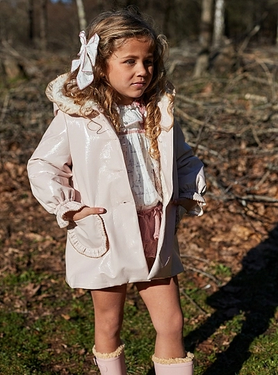 Patent leather coat with pale pink terry cloth from La Martinica